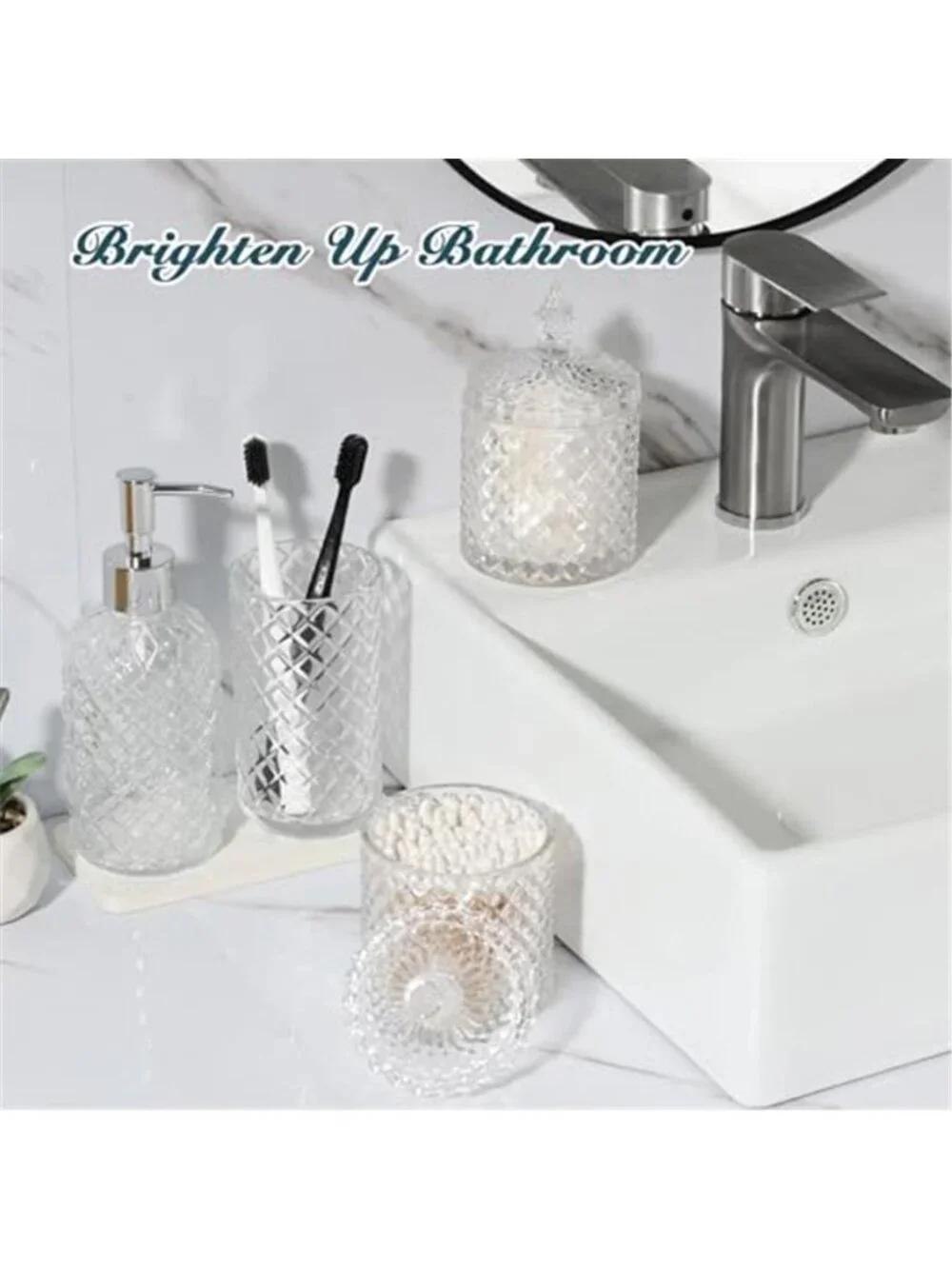 Diamond Glass Bathroom Accessories Set Soap Dispenser Toothbrush Holder Storage